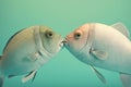 Studio portrait of two fishes kissing, , created with Generative AI technology