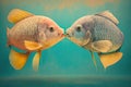 Studio portrait of two fishes kissing, , created with Generative AI technology