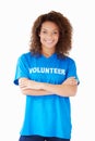 Studio Portrait Of Woman Wearing Volunteer T Shirt