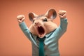 Studio portrait of young amazed excited mouse in suit. created with Generative AI technology