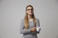 Studio Portrait Of Young Businesswoman Drinking Coffee Royalty Free Stock Photo