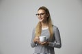 Studio Portrait Of Young Businesswoman Drinking Coffee Royalty Free Stock Photo