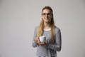 Studio Portrait Of Young Businesswoman Drinking Coffee Royalty Free Stock Photo