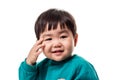 Studio portrait of young child building smile in white background