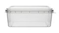 Empty clear rectangular plastic food storage container with lid on a white background isolated on white background Royalty Free Stock Photo
