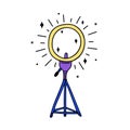 Studio ring lamp vector icon. Round led on a tripod. Gadget for selfie, streaming, blogging, beauty. Bright glowing device.
