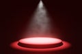 Studio room background with red spotlight focus, dark gray background smoke with spotlights illuminating the podium. or concert Royalty Free Stock Photo