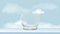 Studio room with Snow Globe and fluffy cloud on blue sky background,Vector illustration. Empty Crystal 3d Sphere. Transparent Royalty Free Stock Photo