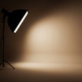 A studio setting featuring a large softbox light on a tripod stand positioned to the left. Royalty Free Stock Photo