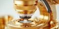 A studio setting provides the backdrop for a close-up view of an antique microscope, highlighting its intricate brass Royalty Free Stock Photo