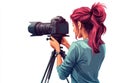 In a studio setting, a vlogger is creating a video using a camera and microphone Royalty Free Stock Photo