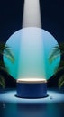 Professional 4K Studio Photography of Blue & Cream Podium on Stage, Circular Backdrop, Dramatic Spotlight, Showroom Style Royalty Free Stock Photo