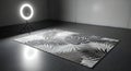 Studio setup with tropical leaf pattern rug and bright ring light illumination Royalty Free Stock Photo