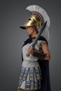 Greek female warlord with cloak and short sword