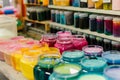 studio shot of an array of colorful inks for fabric printing