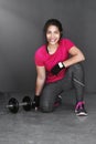 If youre a lifter, you cant be a quitter. Studio shot of an attractive young woman working out with dumbbells against a Royalty Free Stock Photo