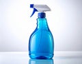 Studio Shot of a Blue Plastic Spray Bottle with White Nozzle on White Surface Royalty Free Stock Photo