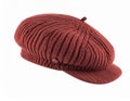 Studio Shot of Burgundy Knit Beret Cap With Button Accent on White Background Royalty Free Stock Photo