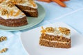 Studio shot of Carrot, cheese and walnut cake