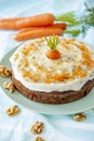 Studio shot of Carrot, cheese and walnut cake