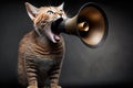 Studio shot cat shout megaphone, created with Generative AI technology