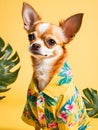 Chihuahua wearing a yellow Hawaiian shirt Royalty Free Stock Photo