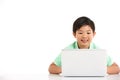 Studio Shot Of Chinese Boy With Laptop Royalty Free Stock Photo