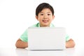 Studio Shot Of Chinese Boy With Laptop Royalty Free Stock Photo