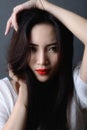 Studio shot, close up face of beautiful asian woman model black
