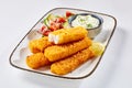 Close-up of fish fingers served with tartare sauce Royalty Free Stock Photo