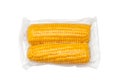 Studio shot of corns packed with plastic vacuum package on white background Royalty Free Stock Photo