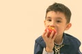 Studio shot of cute boy eating apple Royalty Free Stock Photo