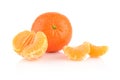 Studio shot dewy peeled mandarines on white