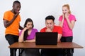 Studio shot of diverse group of multi ethnic friends looking sho Royalty Free Stock Photo