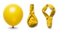 Stages of a yellow balloon inflated and deflated Royalty Free Stock Photo