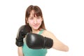 Female boxer throws a left hook