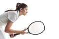 Playing tennis takes balls. Studio shot of a female tennis player holding a racket against a white background. Royalty Free Stock Photo