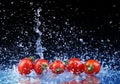 Studio shot with freeze motion of cherry tomatoes Royalty Free Stock Photo