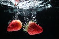 Studio shot with freeze motion of strawberries in water splash, black background Royalty Free Stock Photo