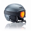Studio Shot of Gray Ski Helmet with Orange Goggles on White Background Royalty Free Stock Photo