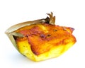 Studio shot half cut Bibingka rice cake type of kakanin in Philippine cuisine isolate on white