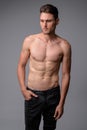 Studio shot of handsome muscular man shirtless Royalty Free Stock Photo