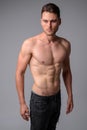 Studio shot of handsome muscular man shirtless Royalty Free Stock Photo