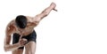 The studio shot of high jump athlete is in action Royalty Free Stock Photo