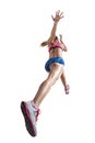 The studio shot of high jump female athlete is in action Royalty Free Stock Photo