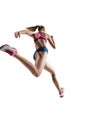 The studio shot of high jump female athlete is in action Royalty Free Stock Photo