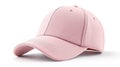 a close up studio shot of a light pink baseball cap with a slightly textured surface, isolated against a clean white background Royalty Free Stock Photo
