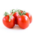 Studio shot organic four on vine ripened Roma tomatoes isolated on white background Royalty Free Stock Photo