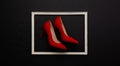 A studio shot of pair of high heel shoes on black background. Flat lay. Royalty Free Stock Photo