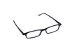 A pair of reading glasses set against a white background